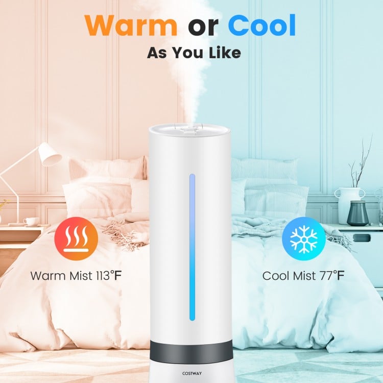 5.5L cool mist humidifier with remote control, showcasing warm and cool mist options for versatile comfort.