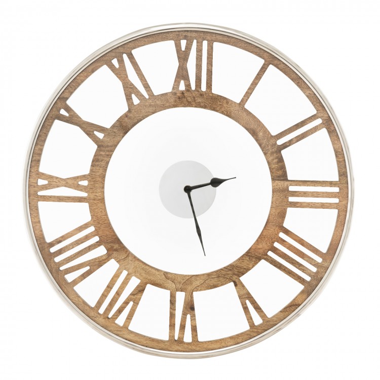 Classic 16-inch silent wall clock with Roman numerals and wooden frame, perfect for elegant home decor.