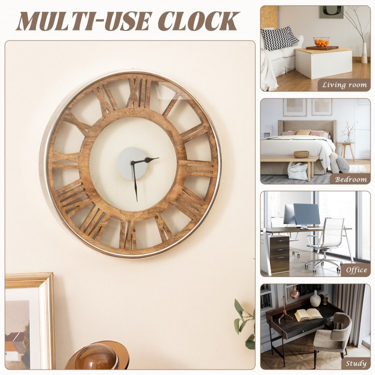 Silent 16-inch wall clock with classic Roman numbers, perfect for living room, bedroom, or office decor.