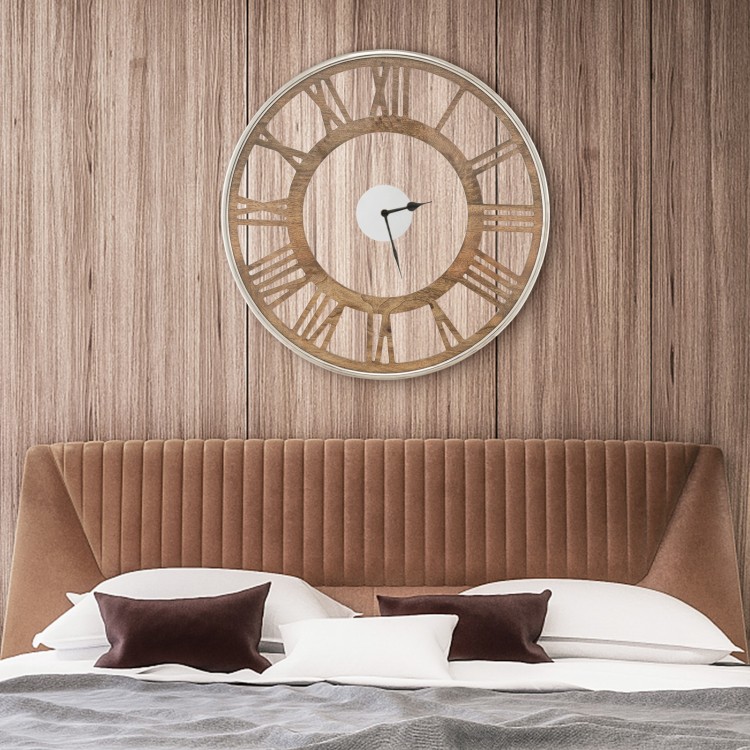 Silent 16-inch wall clock with classic Roman numbers, elegant design, and dust-proof glass cover for easy maintenance.
