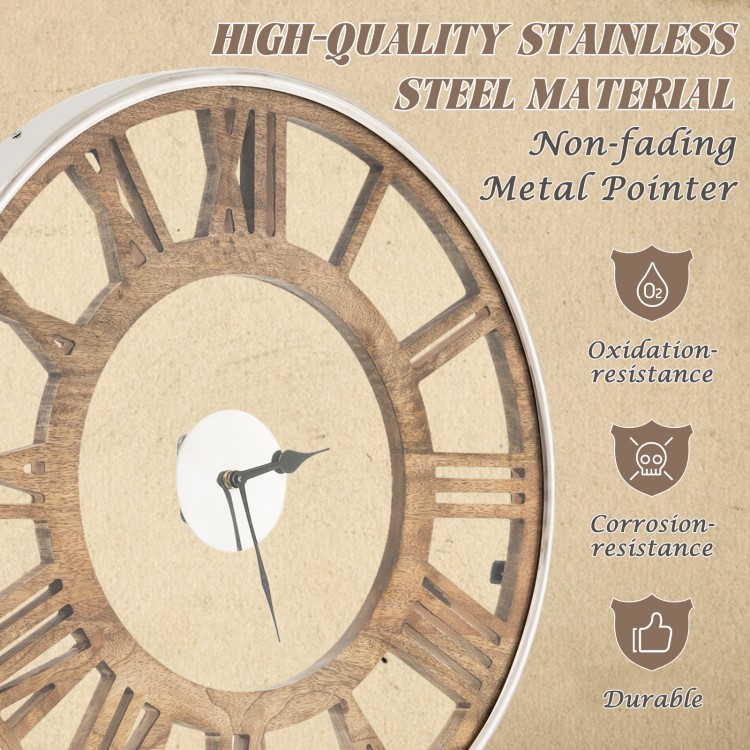 16-inch silent wall clock featuring a classic Roman numeral design, made of durable stainless steel for elegant decor.
