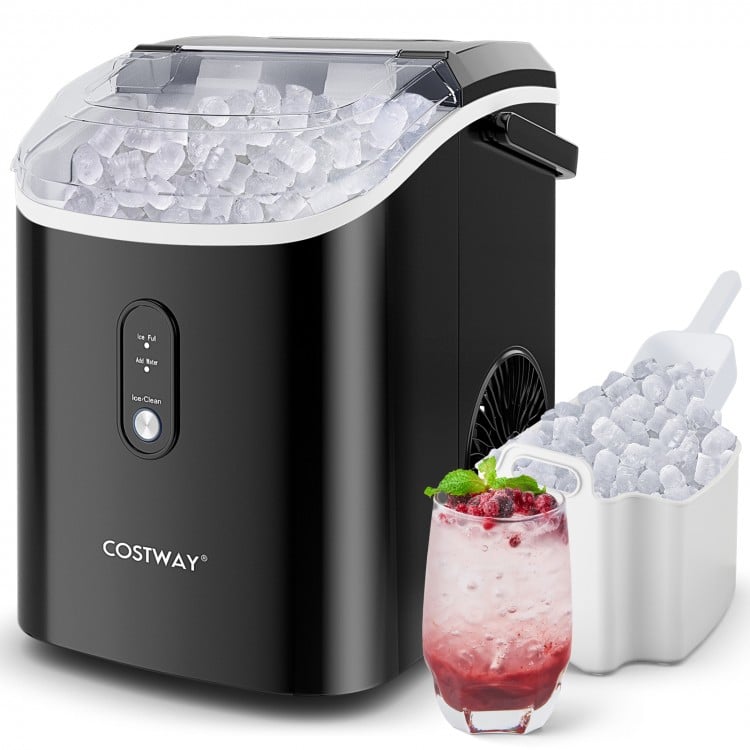 Nugget countertop ice maker in black, producing soft chewable ice, with a 0.3-gallon tank and 34 lbs daily capacity.