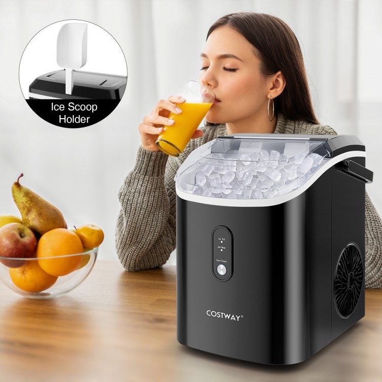 Nugget countertop ice maker in black, producing soft chewable pellet ice, perfect for kitchen or office use.