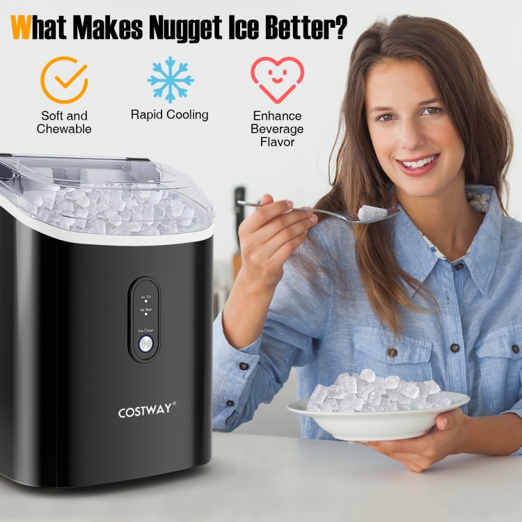 Nugget countertop ice maker in black, producing soft chewable ice, perfect for enhancing beverages and easy to use.