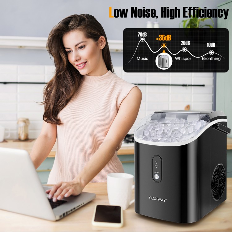 Nugget countertop ice maker in black, producing soft chewable ice, perfect for kitchen or office use.