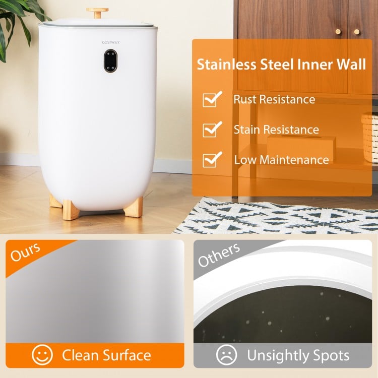 35L large white towel warmer bucket with stainless steel inner wall, designed for rapid heating and moisture expulsion.