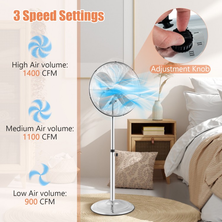 Adjustment knob detail on a 16-inch oscillating pedestal fan in silver, allowing for easy speed customization and.