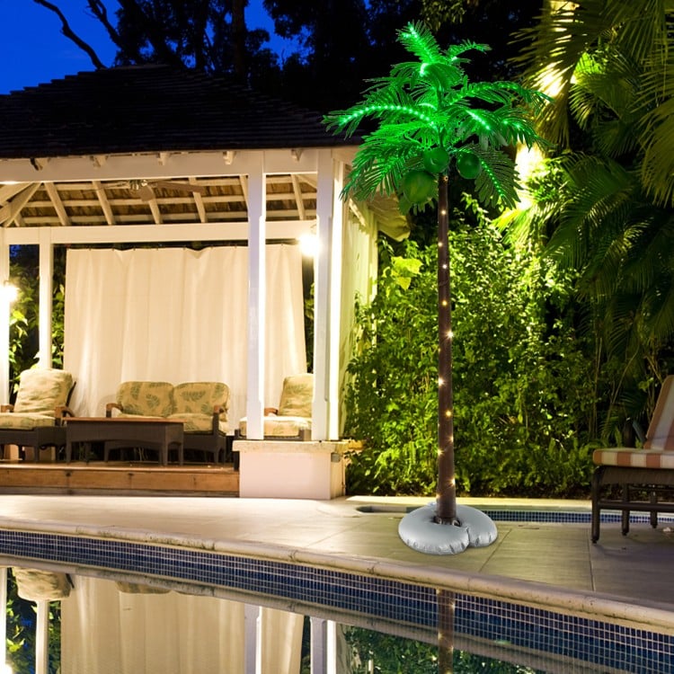 6 FT LED lighted artificial palm tree with lifelike leaves, ideal for outdoor patios and creating a tropical atmosphere.