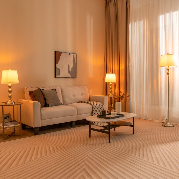 Modern 3-piece table and floor lamp set with durable metal construction, providing soft illumination for contemporary.