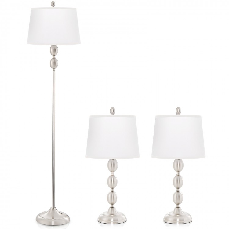 3-piece table and floor lamp set with modern design, durable metal construction, and soft illumination for any room.