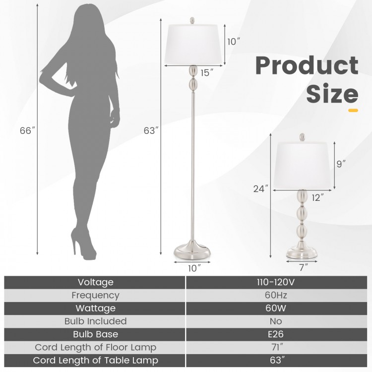 3-piece table and floor lamp set with modern design, durable metal construction, and convenient switch for versatile.