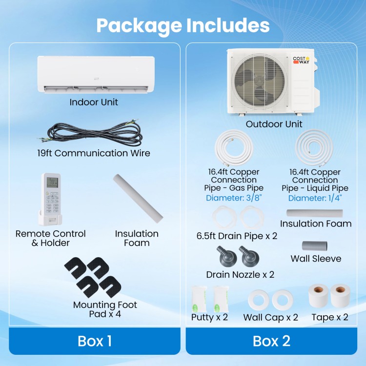 Indoor and outdoor units of the EcoGuard 18000 BTU Mini Split Air Conditioner with remote control and installation.