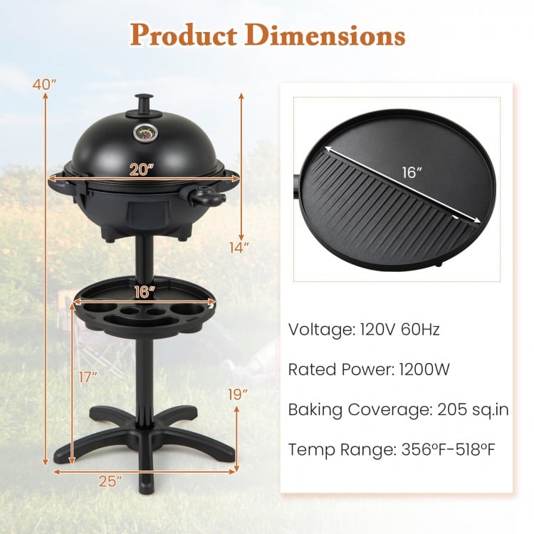 Electric BBQ Grill 1200W Indoor Outdoor Grill with 2-Zone Non-Stick Grilling Plate - Gallery View 5 of 10