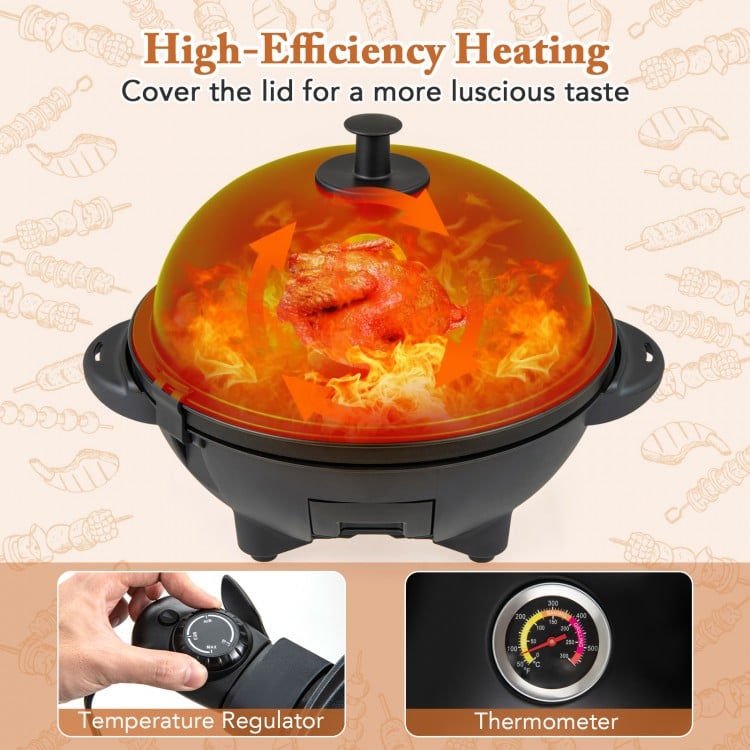 Electric BBQ Grill 1200W Indoor Outdoor Grill with 2-Zone Non-Stick Grilling Plate - Gallery View 7 of 10