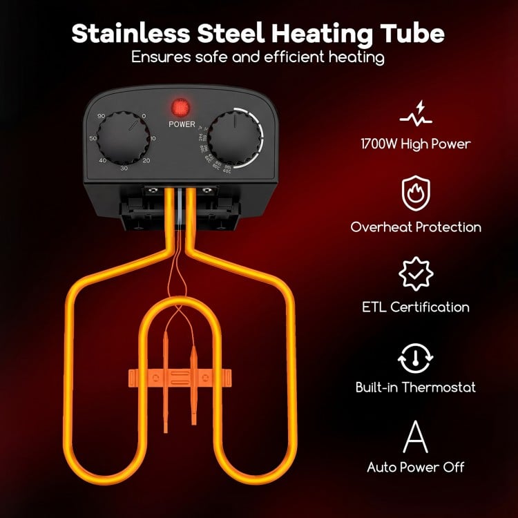 Stainless steel heating tube of the 1700W electric deep fryer with temperature control and safety features for.