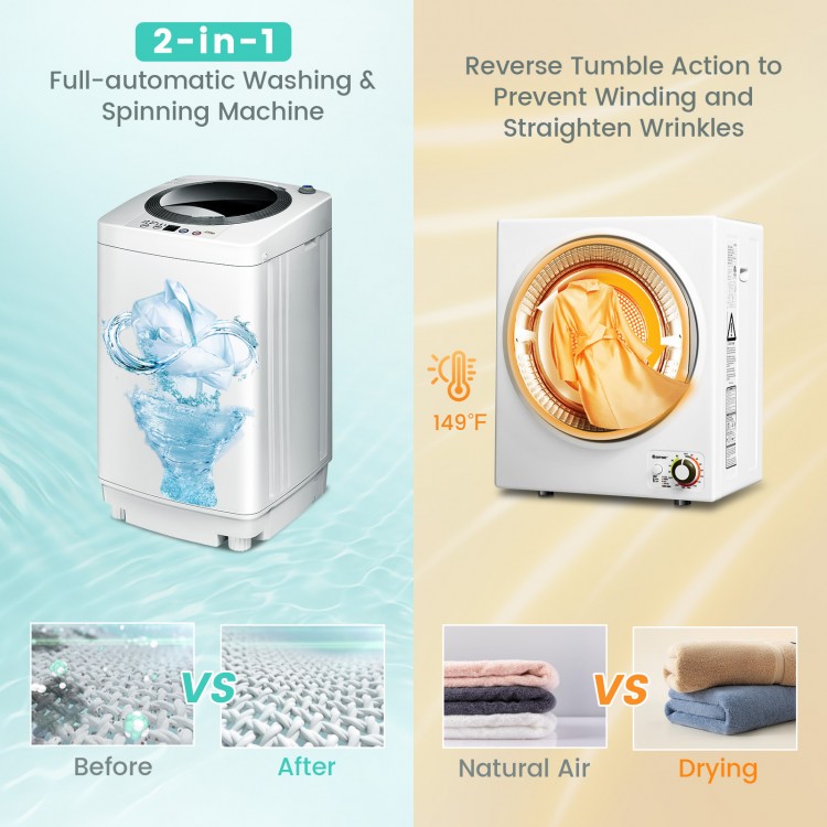 Electric laundry dryer and full-automatic washing machine combo with reverse tumble action for efficient drying and.