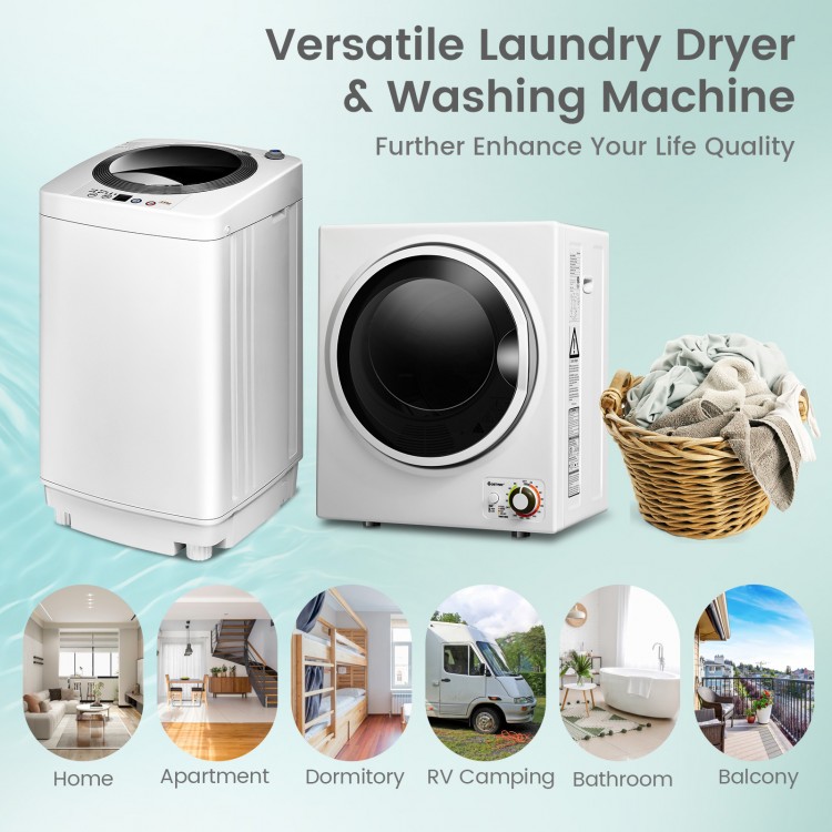 Electric laundry dryer and full-automatic washing machine combo, compact design for apartments and dorms, efficient.