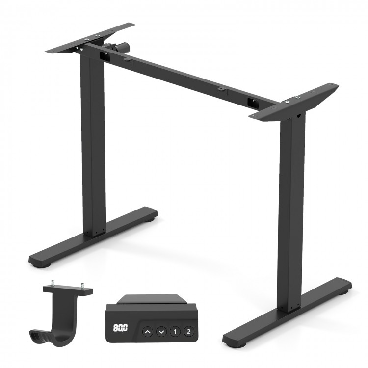 Height adjustable electric standing desk frame in black with LED display and smart control panel for ergonomic use.