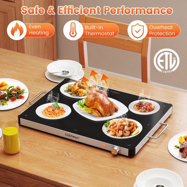 Electric warming food warmer showcasing adjustable temperature control, ideal for keeping dishes warm at parties and.