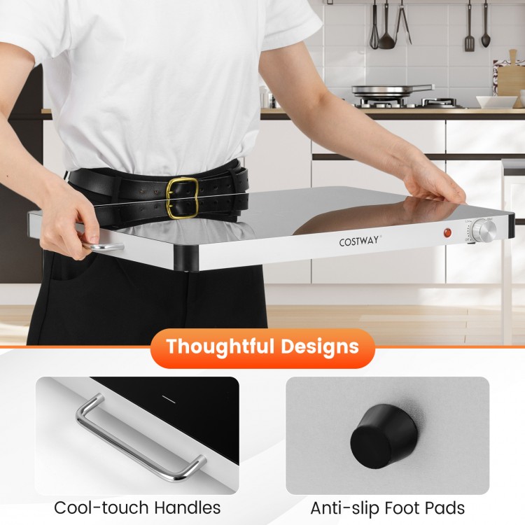 Electric warming food warmer with cool-touch handles and anti-slip foot pads, ideal for buffets and gatherings.
