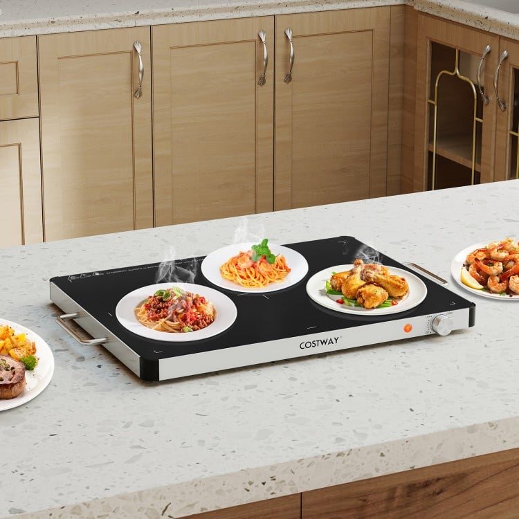 Electric warming food warmer with overheat protection, perfect for serving multiple dishes at gatherings and events.