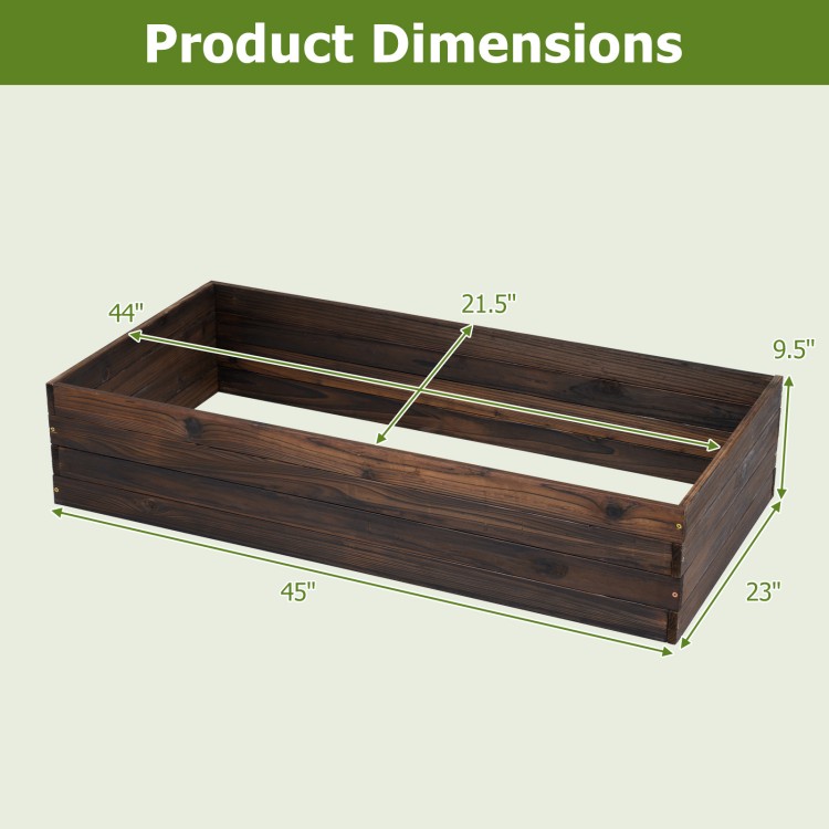 Dimensions of the Elevated Wooden Garden Planter Box Bed Kit, featuring fir wood construction for outdoor durability.