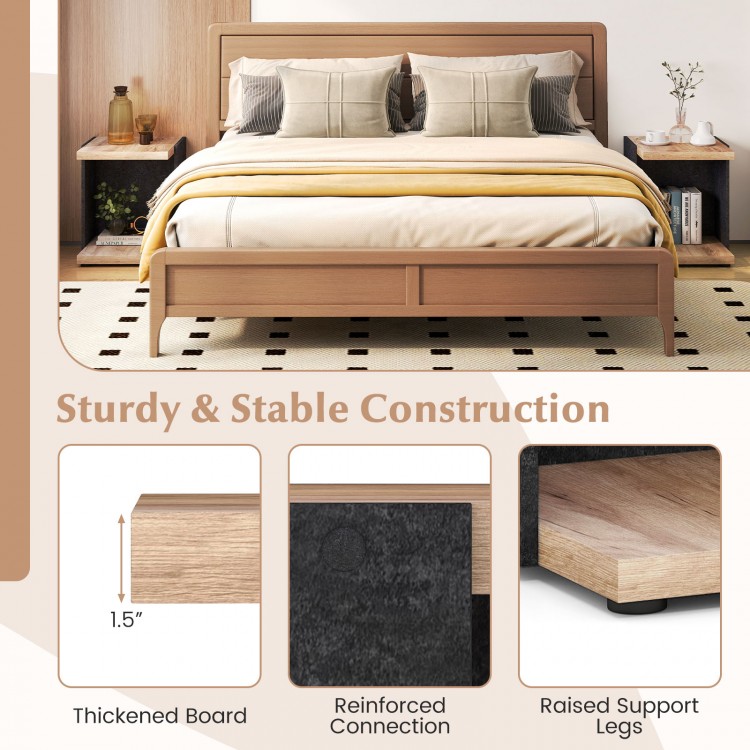 2-tier oak side table with open storage shelf, 1.5" thick board, ideal for living room or bedroom use.