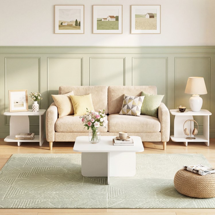 Stylish white 2-tier end table showcasing a clean design and rounded corners, perfect as a side table or nightstand.