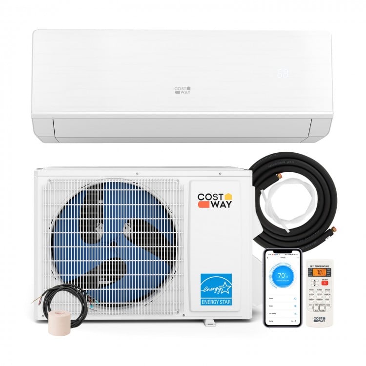 Mini split heat pump system with 12000 BTU, ENERGY STAR certified, remote control, and efficient heating at -25℃.
