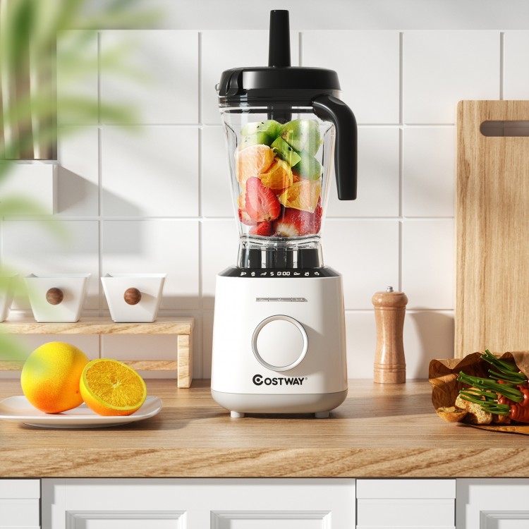 Countertop blender with 64oz BPA-free jar, 1500W motor, and 10 speeds, perfect for smoothies and food processing.