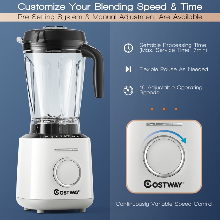 1500W countertop blender with a 64oz BPA-free jar, featuring 10 speeds and 6 pre-setting programs for versatile.