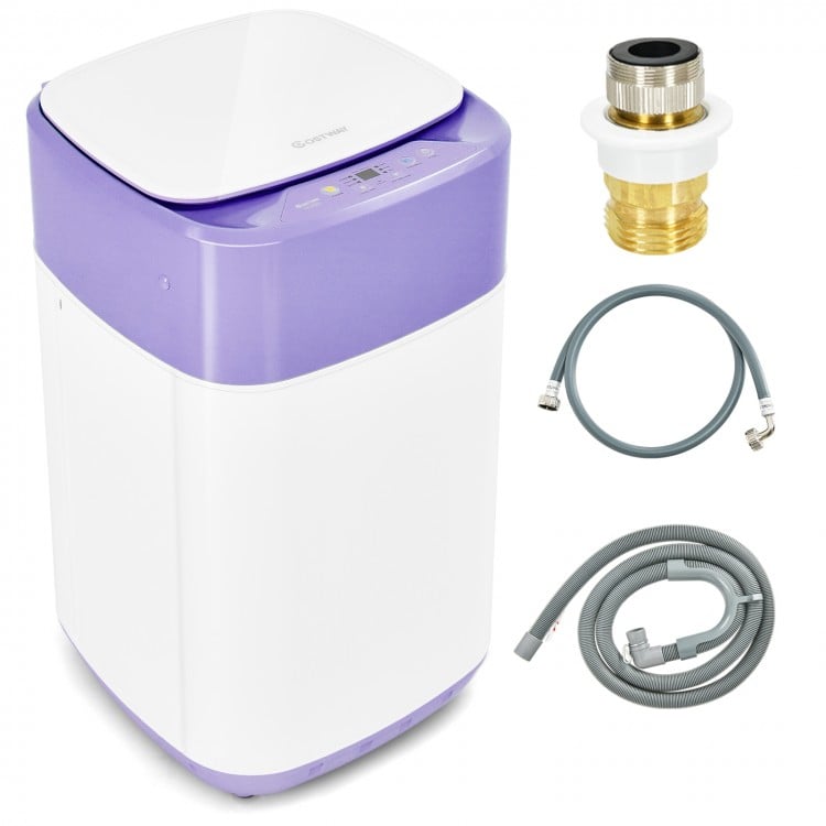 Portable 8lbs washing machine in purple with 6 wash programs, child lock, and compact design for apartments and RVs.