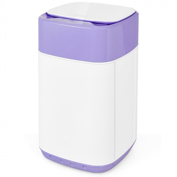 Portable 8lbs washing machine in purple with LED display, featuring 6 wash programs for compact spaces like apartments.