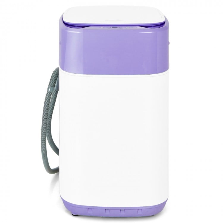 Portable 8lbs washing machine in purple with drain pump, featuring 6 wash programs and compact design for small spaces.