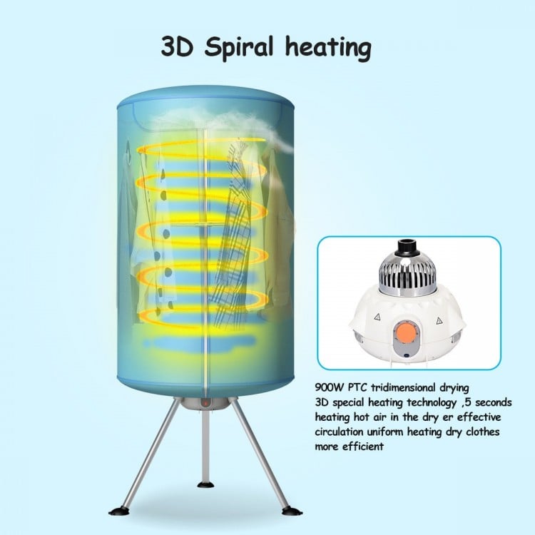 Portable ventless laundry clothes dryer with 3D spiral heating, energy-efficient design, and compact storage for easy.