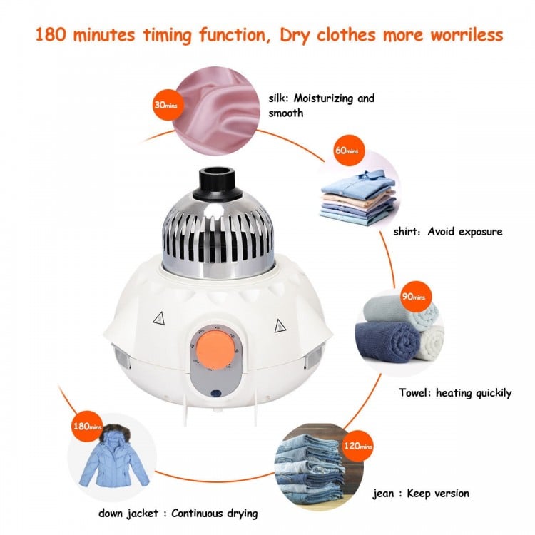 Portable ventless laundry clothes dryer with timer, designed for efficient drying of garments, compact for small spaces.