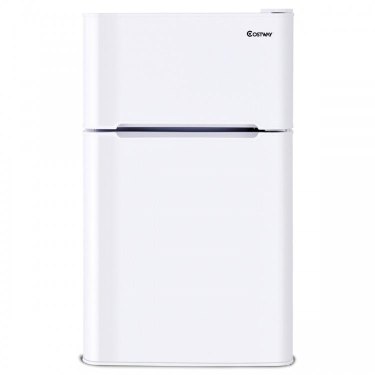 Compact 3.2 cu ft. white refrigerator with adjustable shelves, crisper drawer, and separate freezer compartment for.