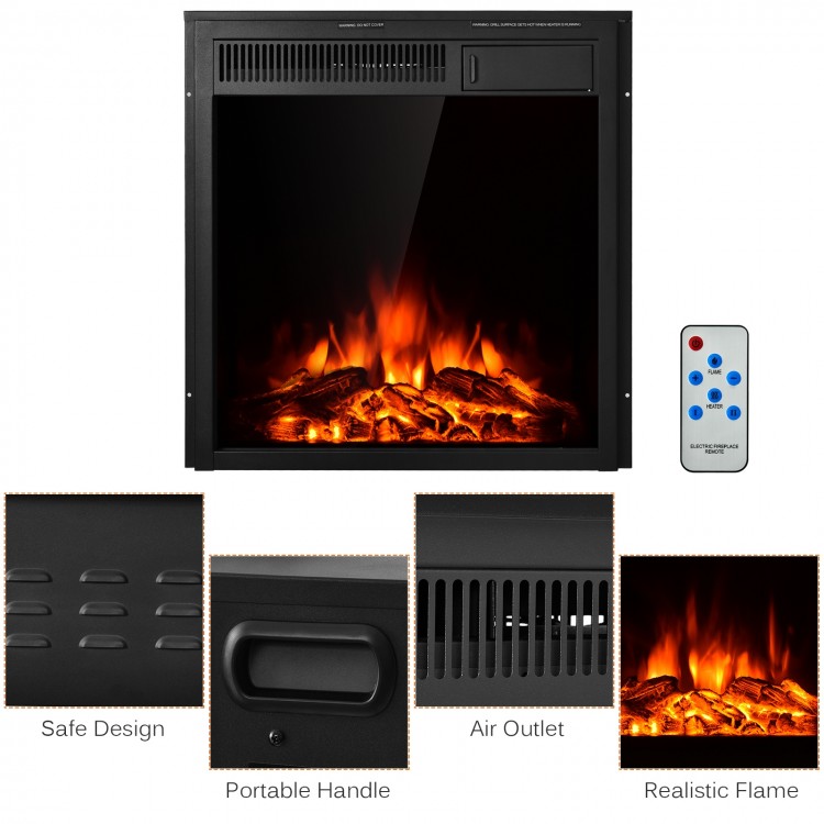 22.5-inch electric fireplace insert with realistic flames, remote control, and two heating settings for cozy home.