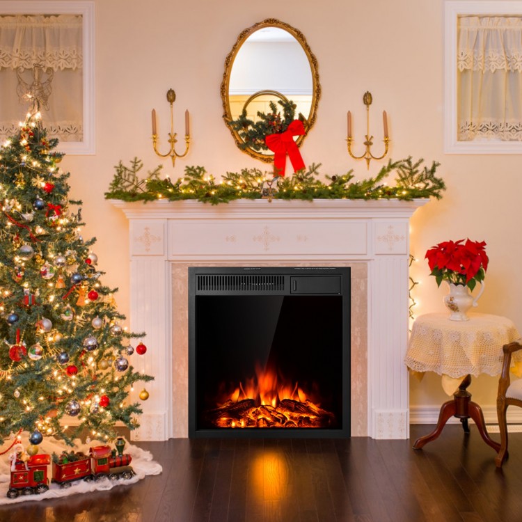 22.5-inch electric fireplace insert with realistic flames and logs, perfect for creating a warm atmosphere in your home.