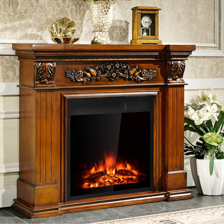 Electric fireplace with realistic flames, classic design, and 750W/1500W heating options for cozy home ambiance.