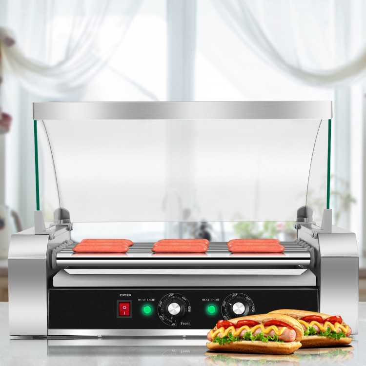 18 hot dog roller grill with stainless steel rollers and toughened glass hood, ideal for commercial cooking and.