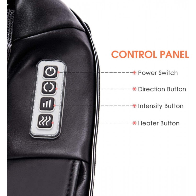 Control panel of the Electric Back and Neck Kneading Shoulder Massager with Heat, featuring buttons for power and.