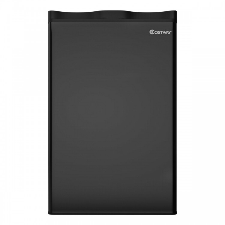 Compact 3.2 cu.ft. black mini refrigerator with adjustable shelves and internal freezer, perfect for dorm or office use.