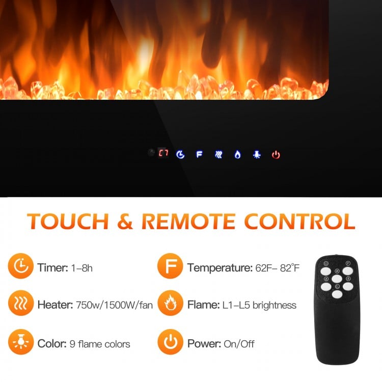 36-inch electric fireplace insert with remote control, 9 flame colors, and adjustable temperature for cozy warmth.