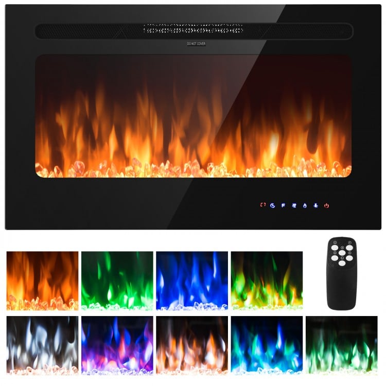Wall-mounted 36 inch electric fireplace insert with 9 flame colors, remote control, and adjustable temperature for cozy.