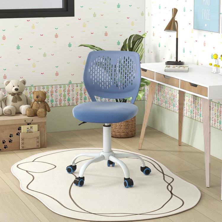 Ergonomic blue children’s study chair with adjustable height and breathable mesh back for optimal comfort in any space.