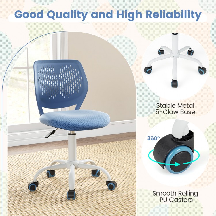 Ergonomic children study chair in blue with adjustable height, breathable mesh, and smooth-rolling casters for easy.