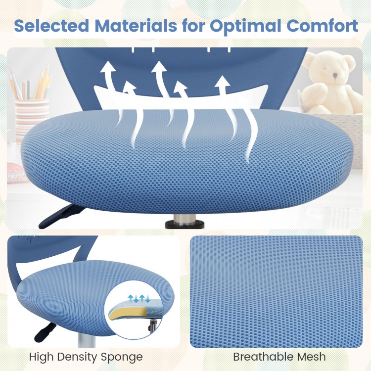 Ergonomic blue children's study chair with breathable mesh and high-density sponge for optimal comfort and support.