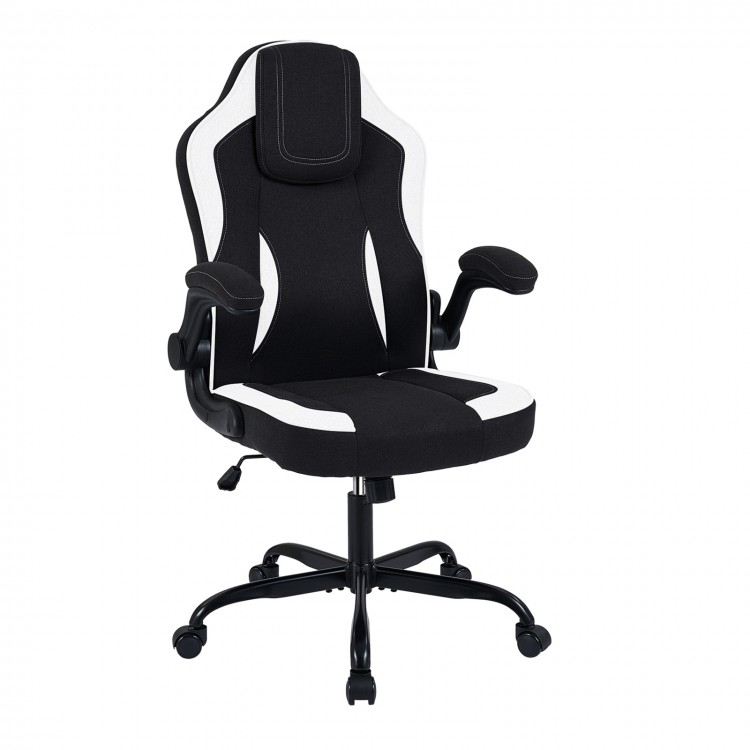 Ergonomic black office chair featuring a high back, built-in headrest, and waterfall seat for enhanced lumbar support.