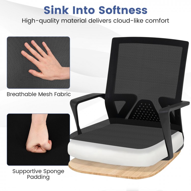 Ergonomic desk chair featuring breathable mesh fabric and supportive sponge padding for ultimate comfort and lumbar.
